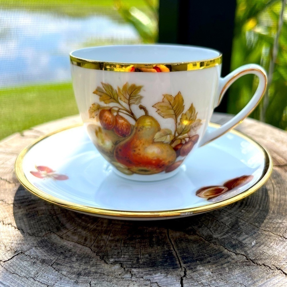 Vintage Schmid Germany Demitasse Cup & Saucer Fruit Design